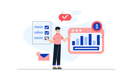 Auditor Conducting a Surprise Internal Audit. Flat Vector Illustration
