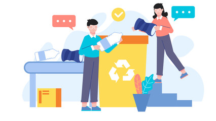 Fototapeta premium Waste Management Company Sorting Recyclables. Flat Vector Illustration