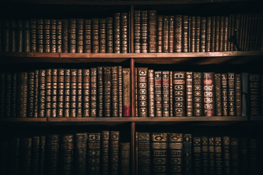 Old Library Shelf Filled with Vintage Books