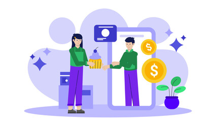 Baker Managing an Online Order and Delivery System. Flat Vector Illustration