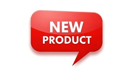 New product announcement red speech bubble icon