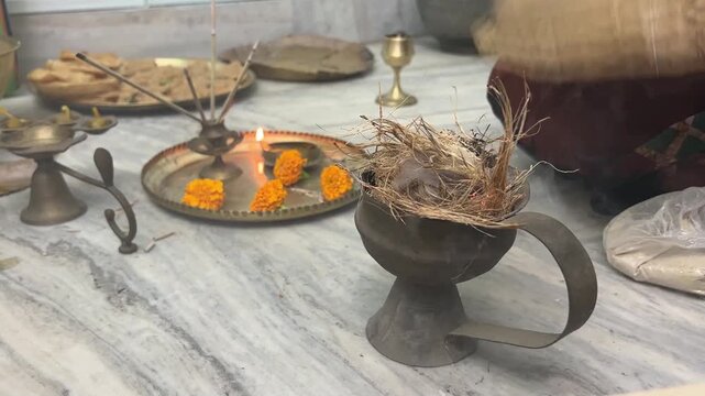 Dhunuchi, a brass utensil used to worship in Hindu families in India