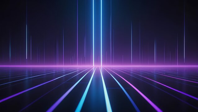 Vibrant neon light trails illuminate a sleek digital highway, symbolizing a futuristic data journey through an abstract virtual landscape, creating an immersive cyber dimension - Powered by Adobe