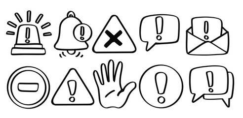 Set of hand drawn Alert theme Isolated Vector