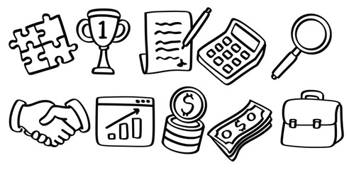 Set of hand drawn Business theme Isolated Vector