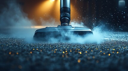 Powerful vacuum cleaner deep cleaning a carpet with advanced filtration system