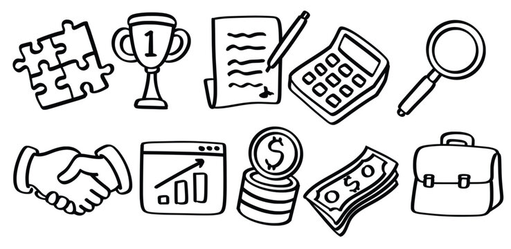 Set of hand drawn Business theme Isolated Vector