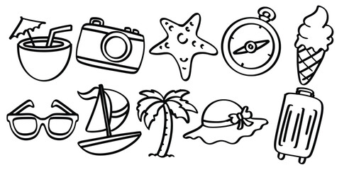 Set of hand drawn travel vacation theme Isolated Vector