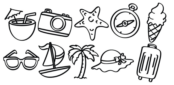 Set of hand drawn travel vacation theme Isolated Vector