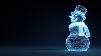 A radiant snowman, meticulously rendered in a cool, futuristic blue hue, stands out against a stark background. ..Created with Generative AI, not depicting real subjects.