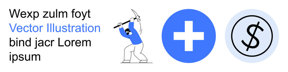 Obraz premium Labor rights, economic growth, healthcare services, financial planning, productivity, occupational safety. Worker using tools, plus sign dollar icon. Labor rights and economic growth concepts