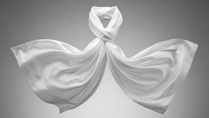 Symmetrical White Fabric Draped Like Wings Against Soft Gray Gradient Background