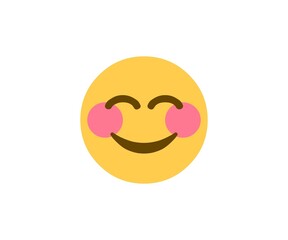 A cute happy yellow smiley face icon smiling on a clean white background