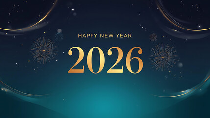 Fototapeta premium Happy new year 2026 elegant gold text with fireworks background for flayers, banners, backgrounds, greetings, text space, card, poster