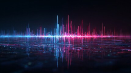 Neon Audio Waveform Visualization in Pink and Blue on Dark Background &ndash; Abstract Digital Sound Frequency Concept with Glowing Lines and Vertical Motion for Multimedia