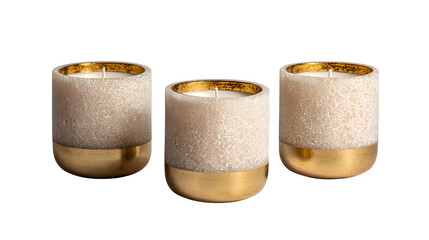 Gold and Frosted Glass Candles, isolated on transparent background