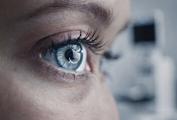 Close-Up of a Futuristic Blue Eye with Digital Reflection