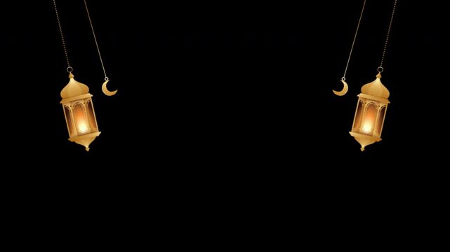 Ramadan Kareem Islamic Lantern hanging with star loop Animation video transparent background with alpha channel.