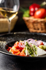 Fresh Vegetable Salad With Cheese And Wine