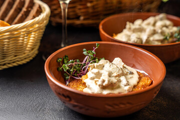 Traditional Potato Pancakes With Mushroom Cream Sauce