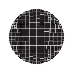 Abstract Geometric Circle Made of Random Black Squares. Vector Minimalist Mosaic Pattern. Modern Graphic Shape Design.
