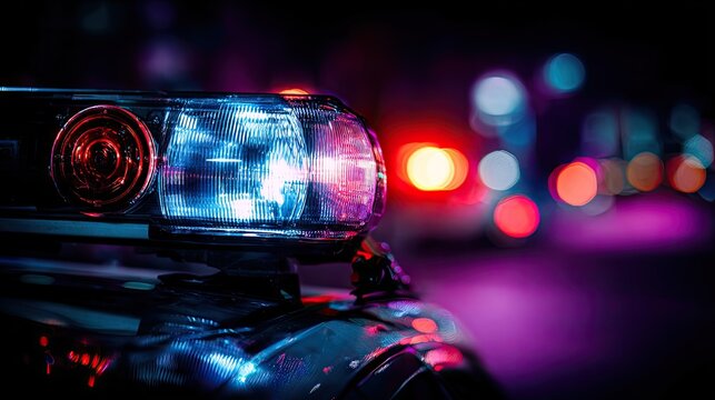 Police car emergency lights blazing night city scene alert crisis response