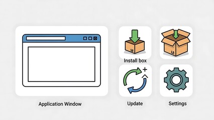 Collection of Application Icons and Window Interface Elements.