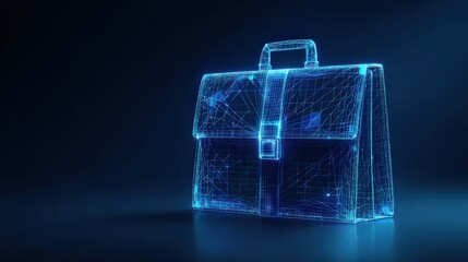 An elegant and futuristic briefcase glows with a vibrant, energetic blue hue, representing modern business and digital technology. ..Created with Generative AI, not depicting real subjects.