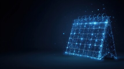 A captivating digital depiction of a calendar glows with futuristic brilliance against a dark backdrop. ..Created with Generative AI, not depicting real subjects.