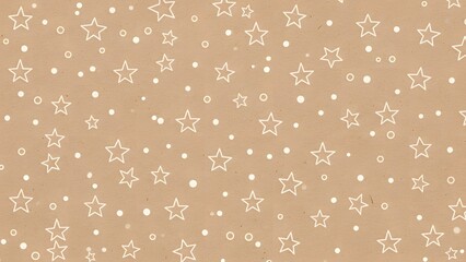 Gift wrap pattern repeat of tiny outline stars and simple dots in two tones on natural kraft canvas
