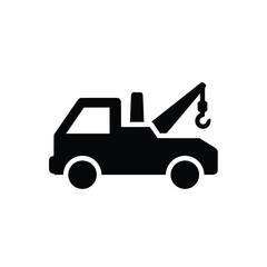 Naklejka premium A simple black vector graphic illustration of a tow truck with a hook and boom against a clean white background.