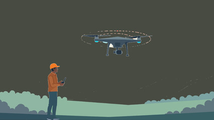 Drone Engineer Testing Autonomous UAV Flight &ndash; Vector Illustration