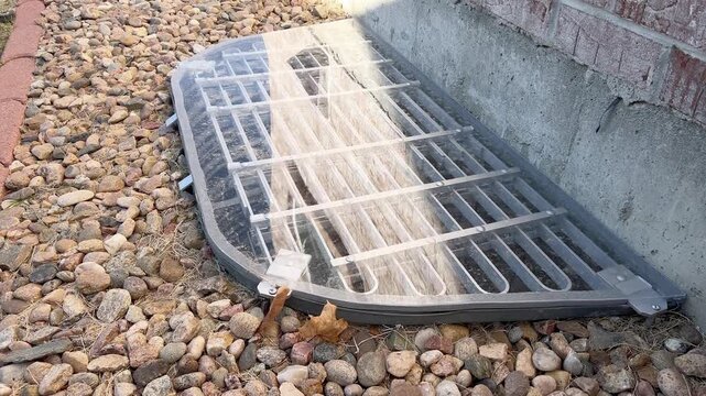 Grated cover protecting basement window well