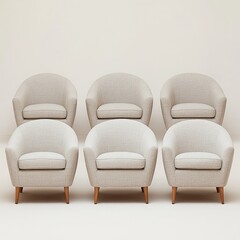 Obraz premium Six round-backed, neutral-toned armchairs, simple legs