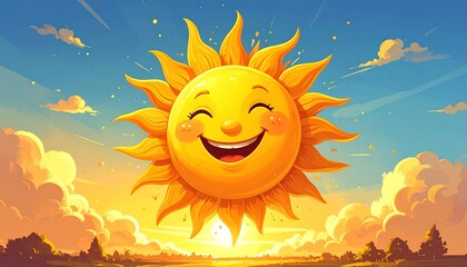 Smiling sun in a vibrant sky