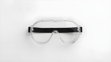 The goggles feature a transparent plastic frame and lens, allowing full visibility through the front and sides. A wide black elastic strap is attached to the frame.