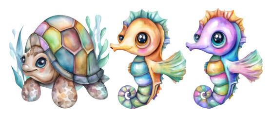 Playful Marine Creatures in Vibrant Watercolor Style for Celebrations and Surprises
