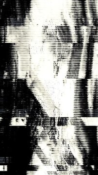 4k loop animation - Grunge Black and White Urban glitch art. Retro 80s, 90s, Y2K Distorted lines, Digital art, creative banner design, Futuristic cyberpunk animated retro pixelated background pattern