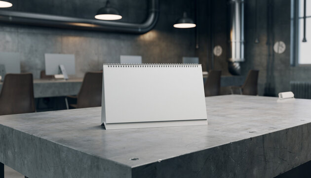 Minimal Desk Calendar in Modern Industrial Office