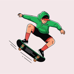 Dynamic Skateboarder Performing Mid-Air Trick Vector Illustration