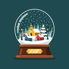 Christmas Snow Globe with Winter Village and Church Vector