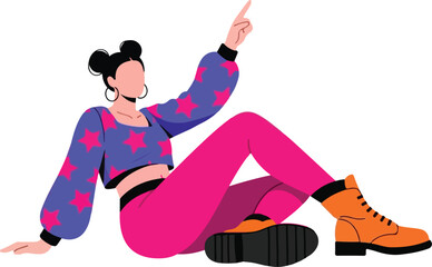 Trendy Character Design of Girl in Star Pattern Top and Pink Leggings