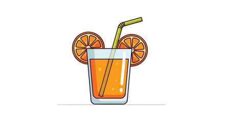 Refreshing Orange Juice Glass with Straw and Slices.
