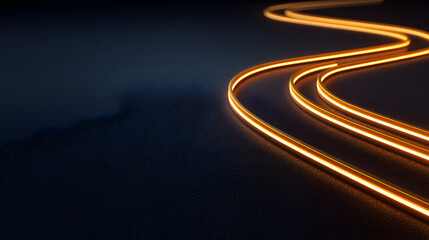 Illuminating Path: Lines of vibrant glowing light elegantly curve and twist, creating an intriguing visual journey. A sense of connectivity and boundless potential is created.