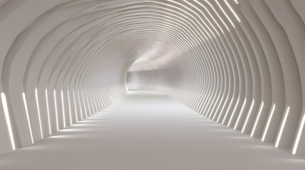 Abstract Tunnel of Light: A contemporary, architecturally striking tunnel with organically curved walls, flooded with natural light, inviting exploration.