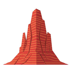 Stylized illustration of a vibrant red and orange rocky mountain peak with horizontal stripes against a transparent background in a flat design style