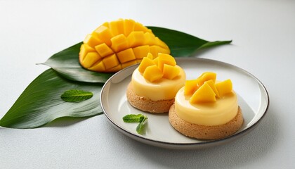 mango and pineapple dessert with leaves 