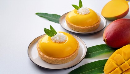 Apricot jam on the cookies with leaves and mango 