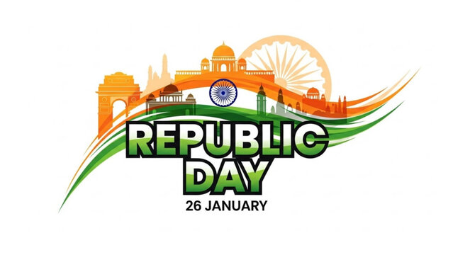Republic Day India illustration with iconic landmarks and flag colors celebrating national holiday on January 26th vector graphic for design