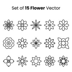 Set of 15 Flower Vector. Flower Line Art Vector. Basic Flower Vector. Outline Flower Vector. High Quality Vector Illustration